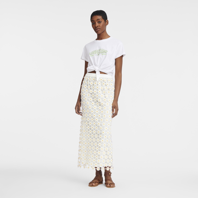 Long skirt , White - Macramé