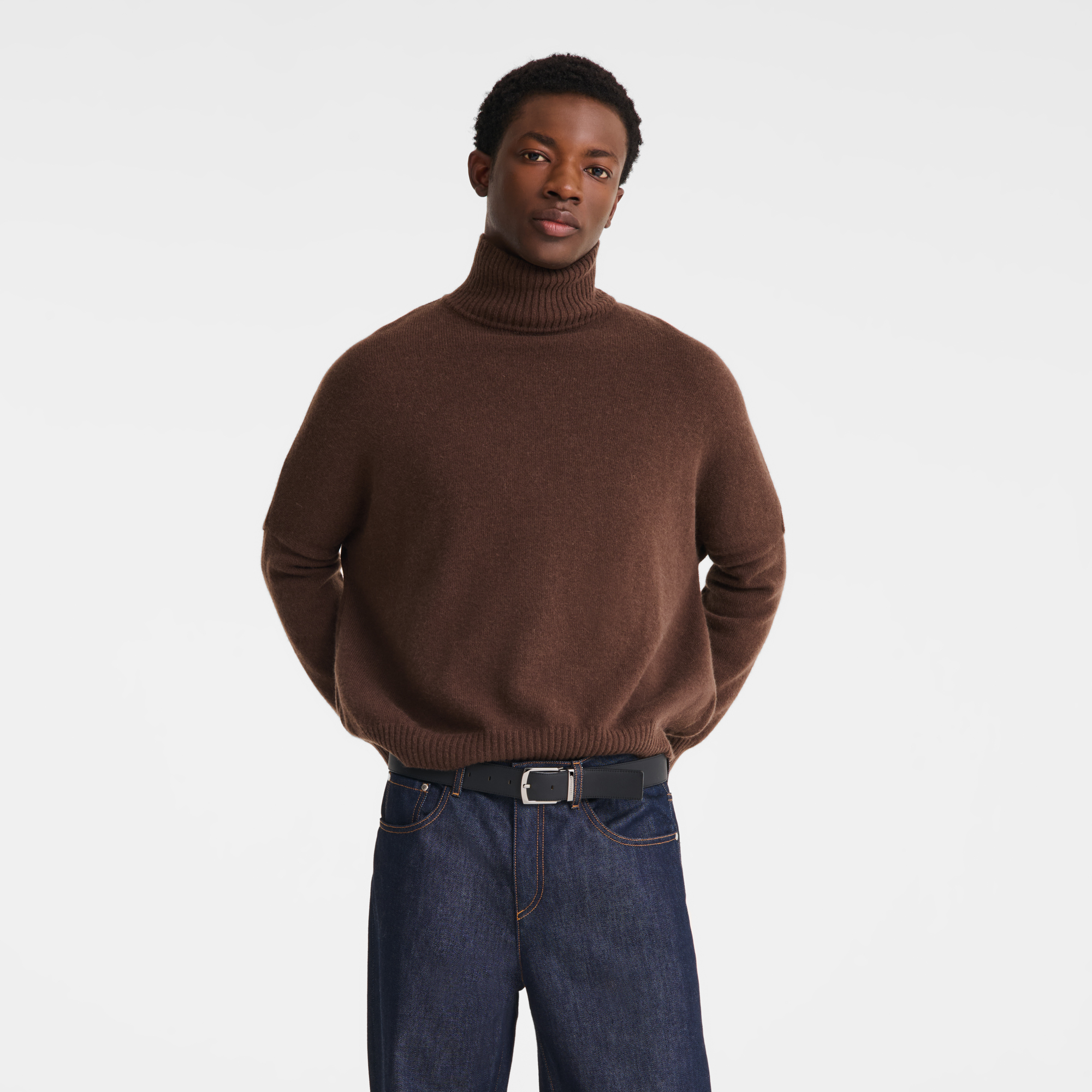 Le Foulonn&eacute; Men's belt, Caramel/Black