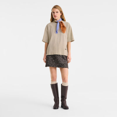 Short leather top , Linen - Leather