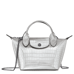 Le Pliage Cuir Croco XS Top handle bag , Silver - Leather