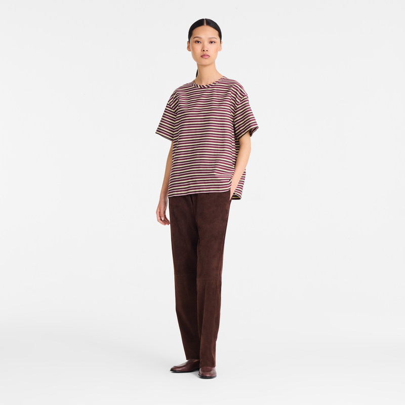 T-shirt , Burgundy - Striped poplin  - View 2 of  4
