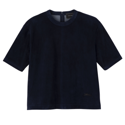 Short leather top , Navy - Leather