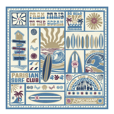 Parisian Surf Club Silk scarf 90 , Slate - Silk