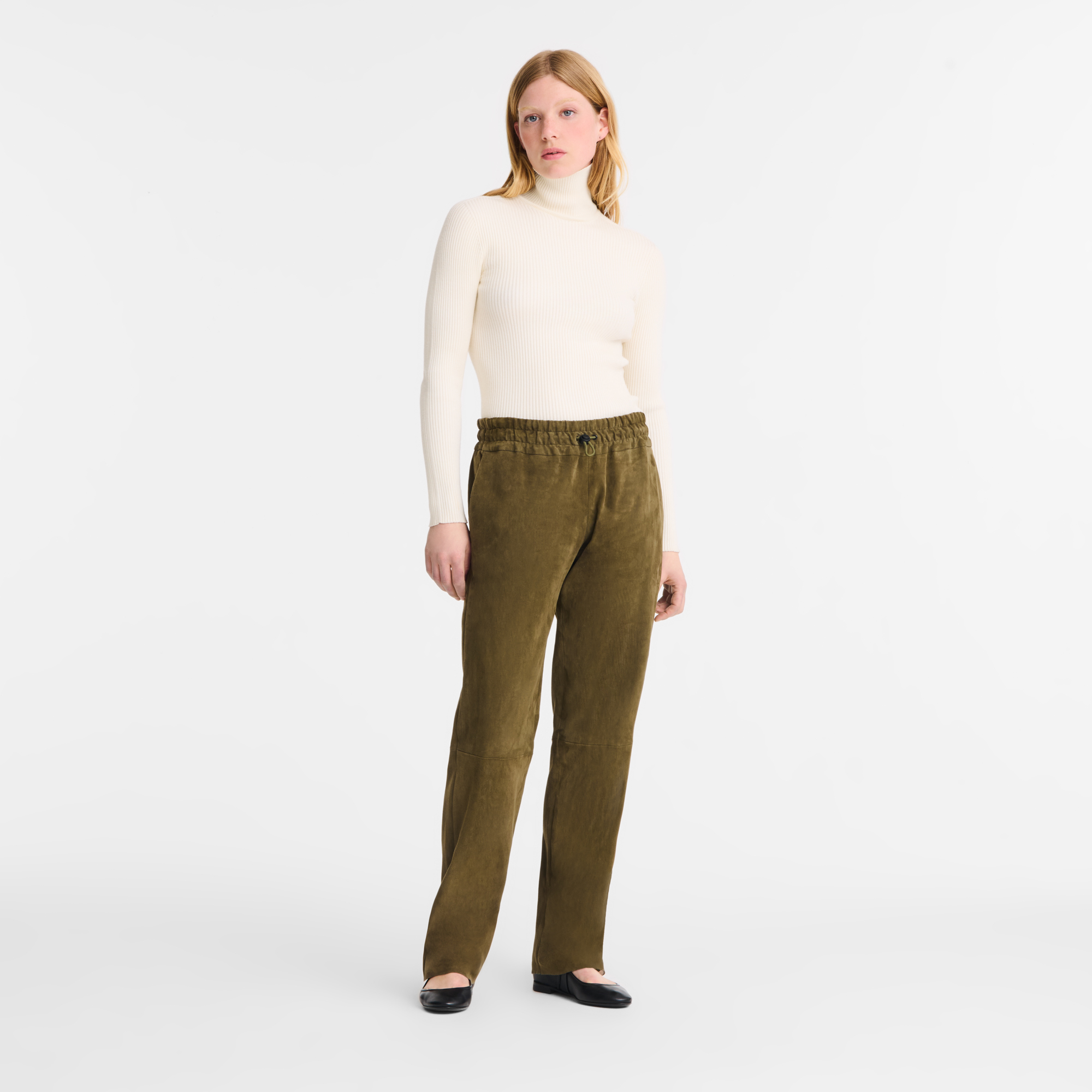 null Leather straight pants, Khaki