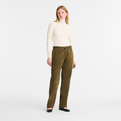 null Leather straight pants, Khaki