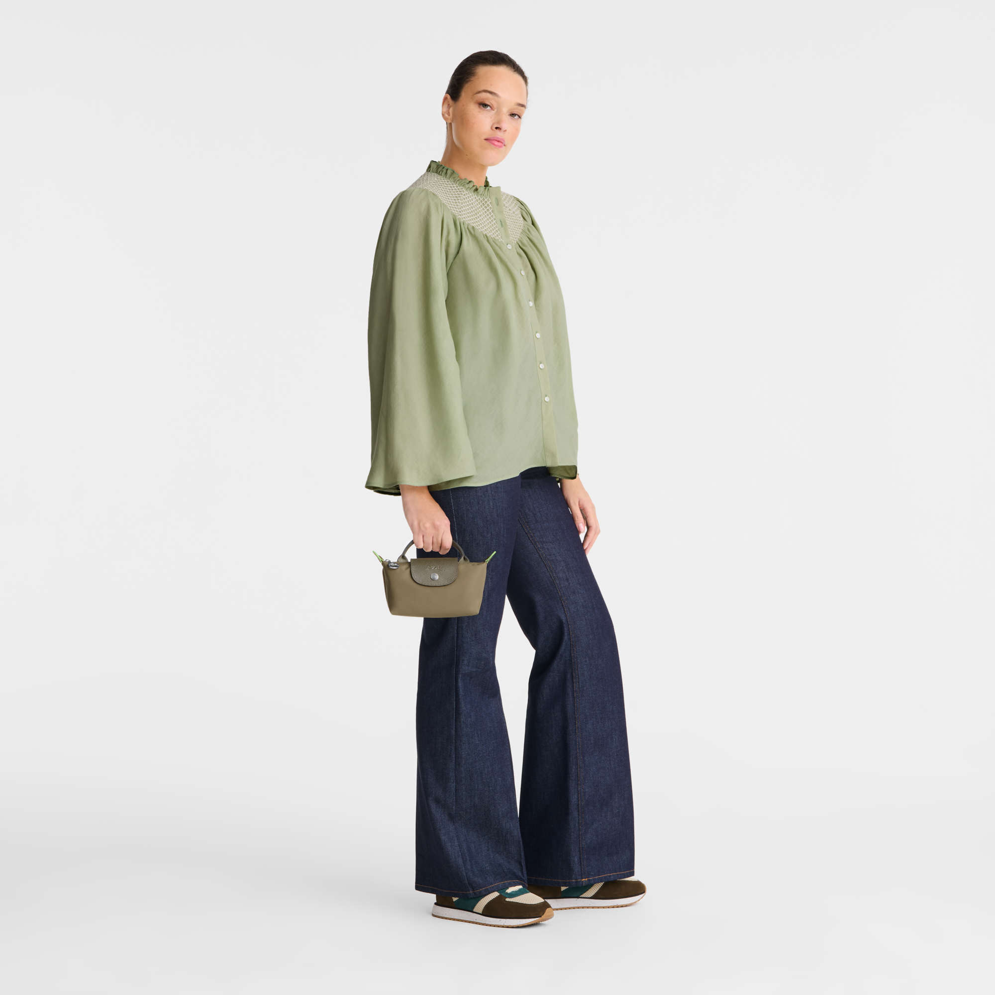 Le Pliage Green Pouch with handle, Artichoke