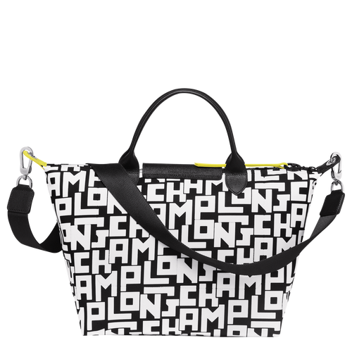 Le Pliage LGP L Handbag Black White Canvas Longchamp TH