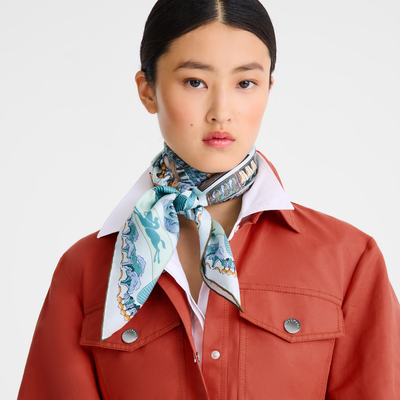 Longchamp Vegetable Garden Silk scarf 90 , Navy - Silk