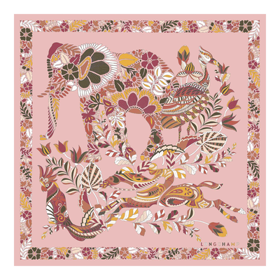 Forêt Longchamp Silk scarf 50, Pink Tea