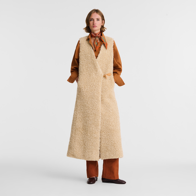 Long cardigan , Ecru - Faux fur