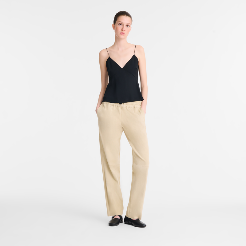 Leather straight pants , Linen - Leather  - View 2 of  5