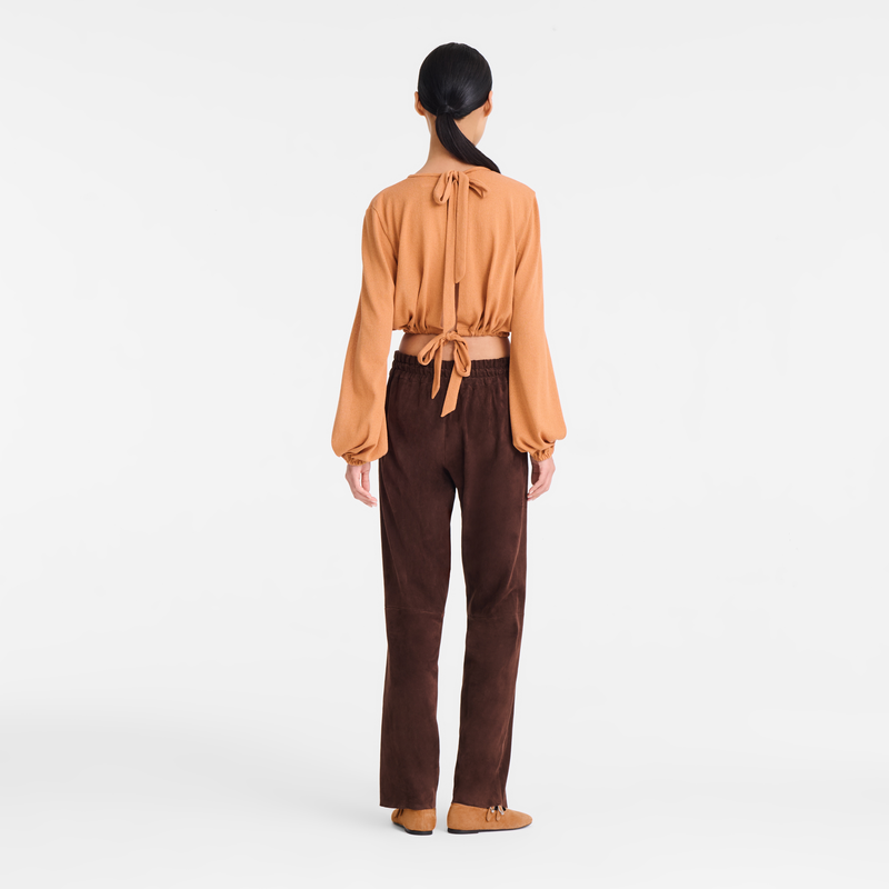 Leather straight pants , Mocha - Leather  - View 3 of  5
