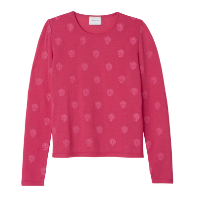 Round neck sweater , Pink - Embroidered knit