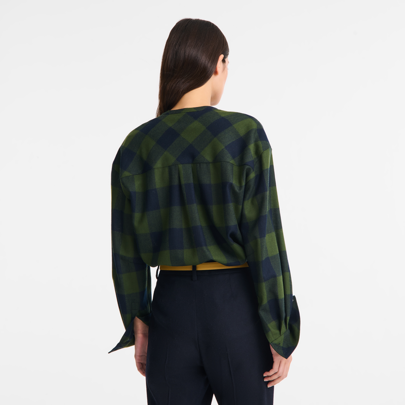 Shirt , Navy/Fir - Jacquard wool  - View 2 of  4