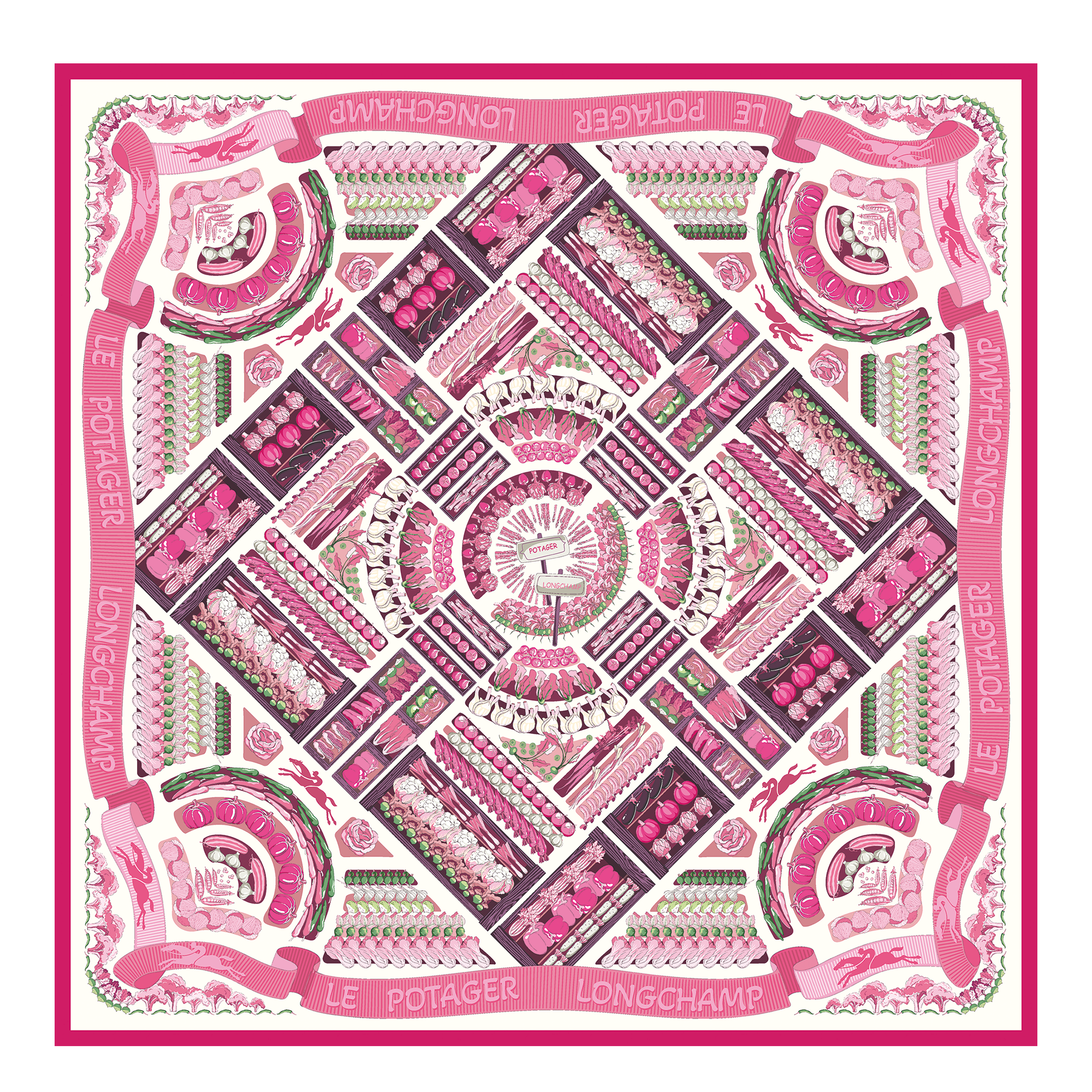 Silk scarf 90, Pink - View 1 of
2 - zoom in Longchamp Vegetable Garden Silk scarf 90, Pink