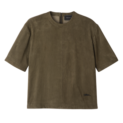 Short leather top , Khaki - Leather
