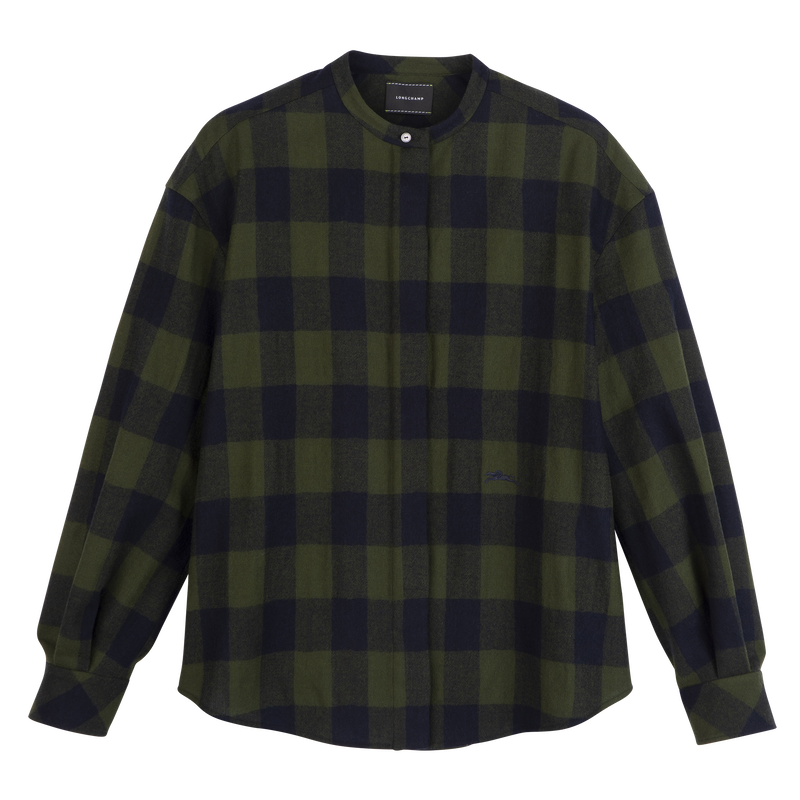 Shirt , Navy/Fir - Jacquard wool  - View 1 of  5