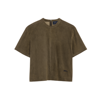 Short leather top , Khaki - Leather