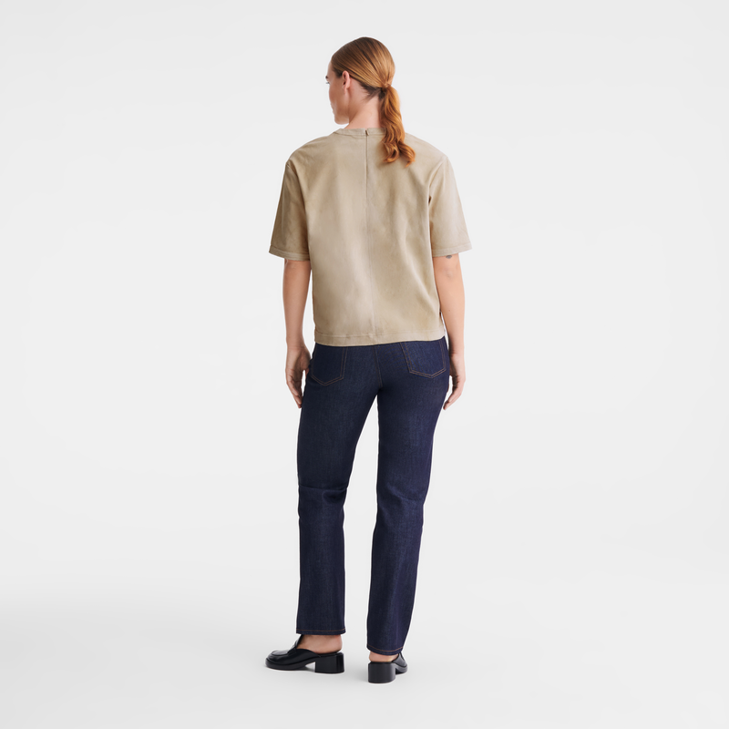 Short leather top , Linen - Leather  - View 3 of  5