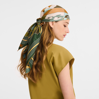 Longchamp League Silk scarf 90, Nutmeg