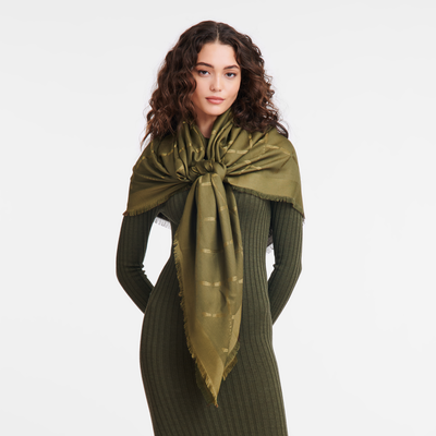Le Roseau Shawl , Khaki - Silk Blend 