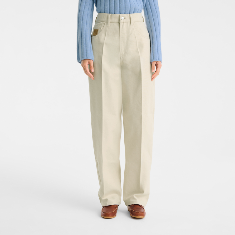 Trousers , Ecru - Cotton gabardine  - View 3 of  5