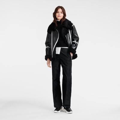 Glossy leather blouson, Black