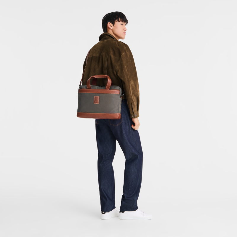 Boxford S Briefcase , Brown - Recycled canvas  - View 2 of  5