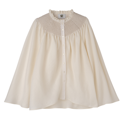 Blouse , Ecru - Smocked veil