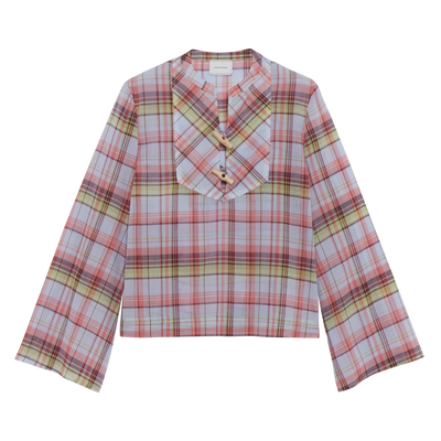 Shirt , Sky Blue - Plaid cotton voile