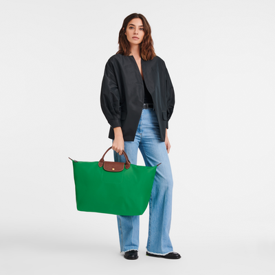 Le Pliage Original L Travel bag , Green - Recycled canvas