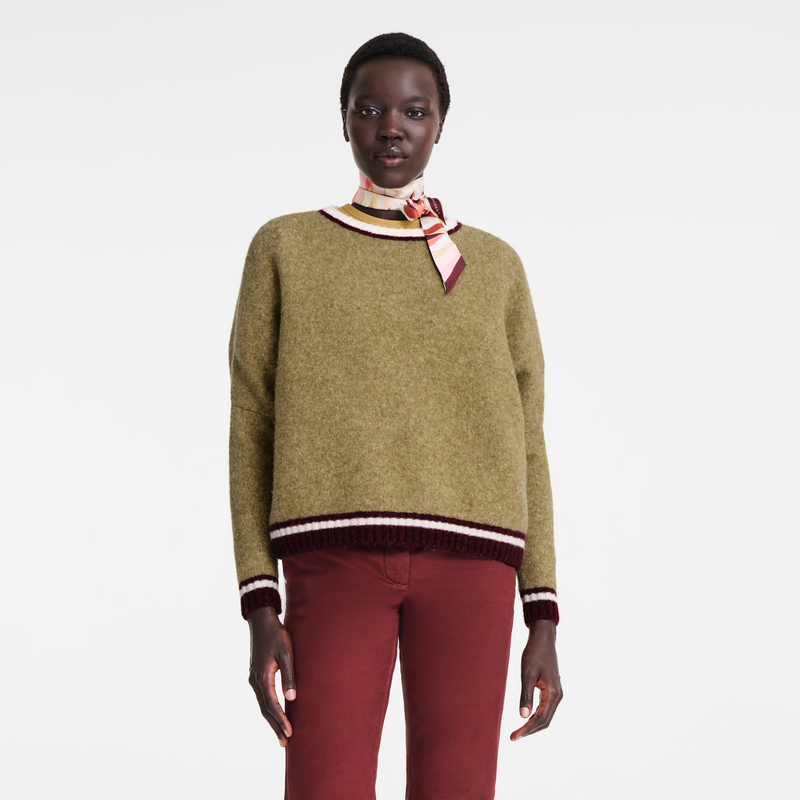 Round collar jumper , Pistachio/Burgundy - OTHER  - View 4 of  5