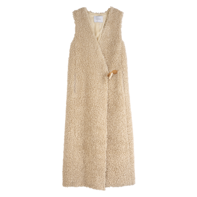 Long cardigan , Ecru - Faux fur