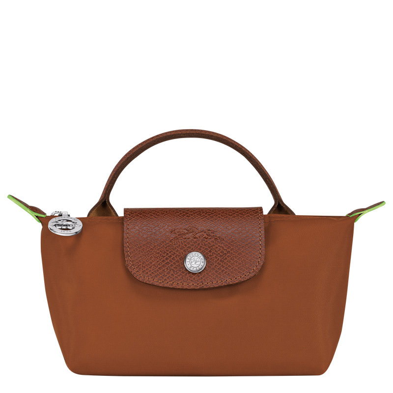 Le Pliage Green Pouch with handle Cognac Recycled canvas
