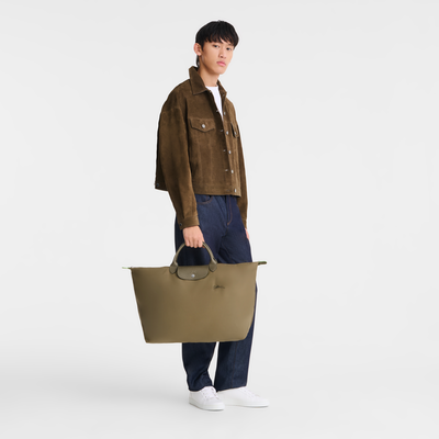 Le Pliage Green L Travel bag , Artichoke - Recycled canvas