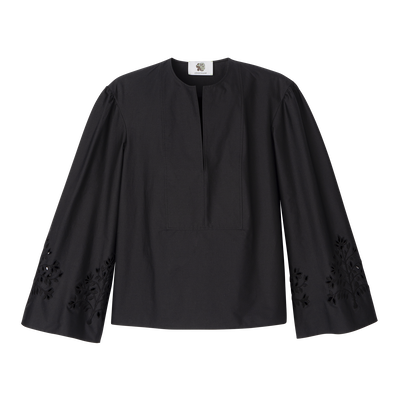 Blouse , Black - Poplin embroidered