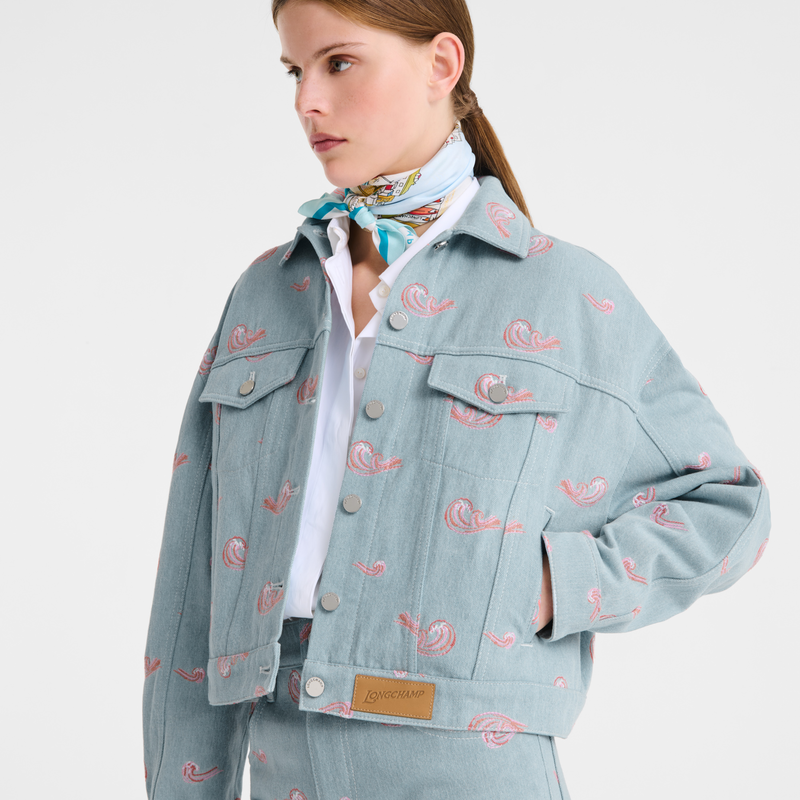 Jacket , Sky Blue - Embroidered denim  - View 3 of  3