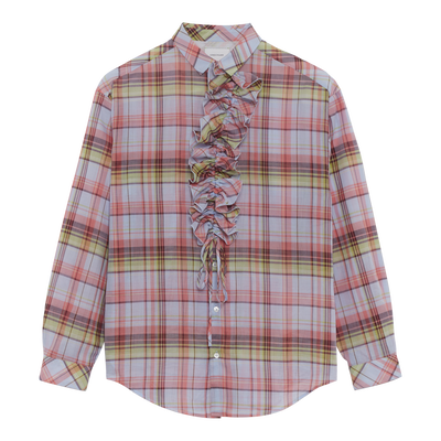 Shirt , Sky Blue - Plaid cotton voile