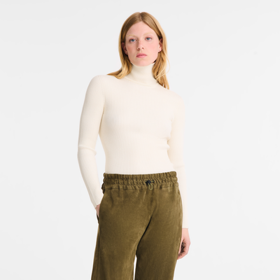 null High collar fitted jumper, Ecru