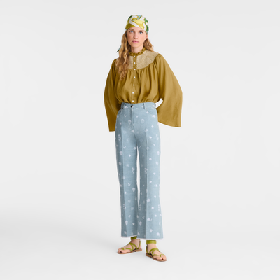 Jeans , Sky Blue - Embroidered denim