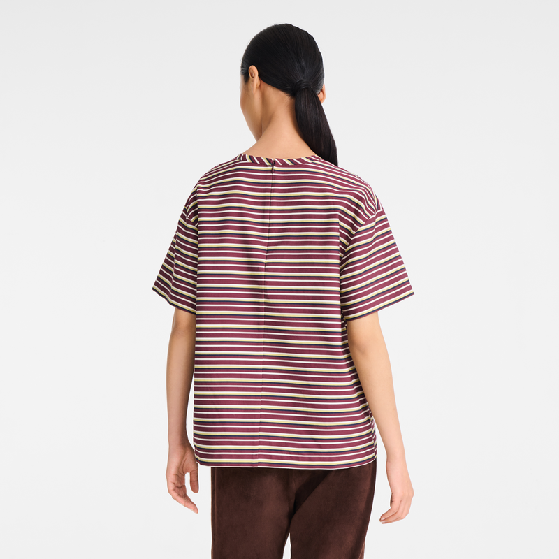 T-shirt , Burgundy - Striped poplin  - View 3 of  4