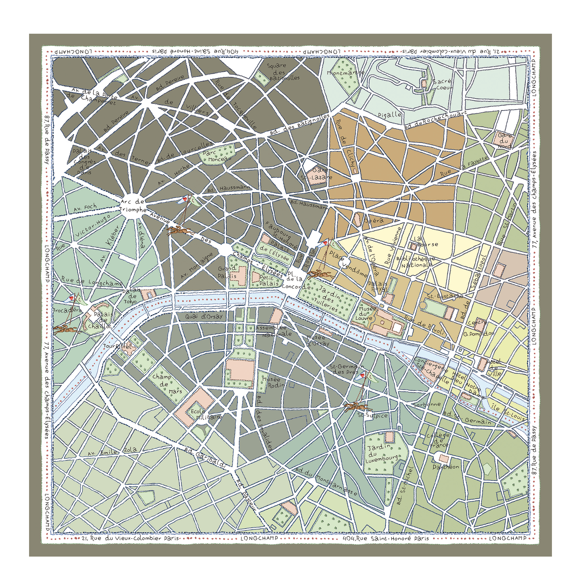 A la D&eacute;couverte de Paris Silk scarf 90, Lichen
