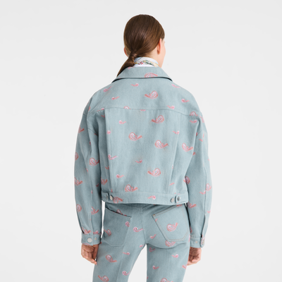 Jacket , Sky Blue - Embroidered denim