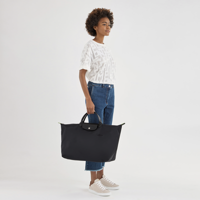 Le Pliage Green L Travel bag , Black - Recycled canvas