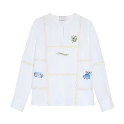 Blouse , White - Poplin embroidered