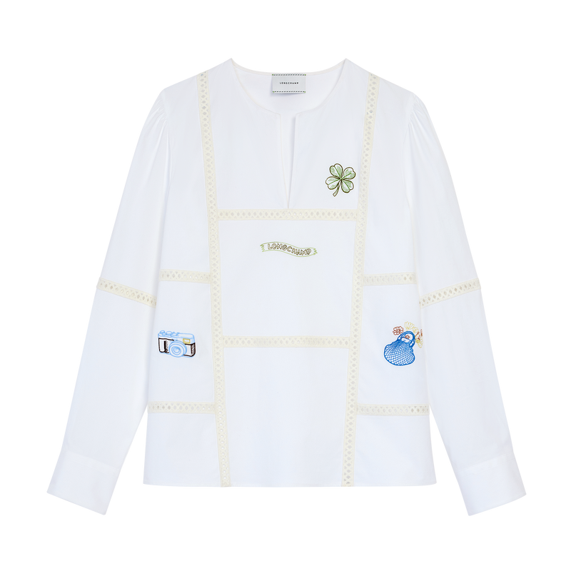 Blouse , White - Poplin embroidered  - View 1 of  5
