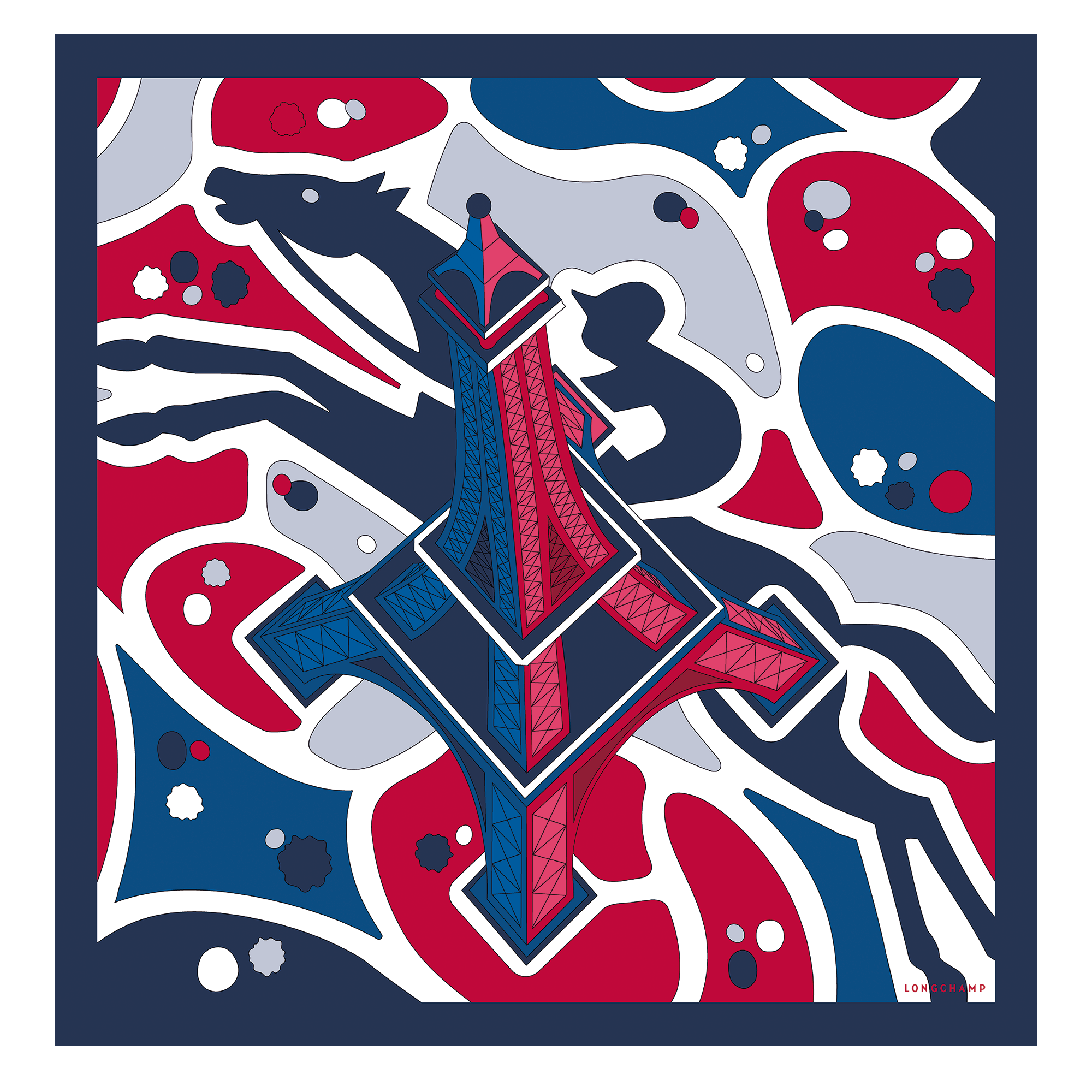 Silk scarf 70, Red/Navy - View 1 of 
        2 - zoom in Equestrian Tower Silk scarf 70, Red/Navy