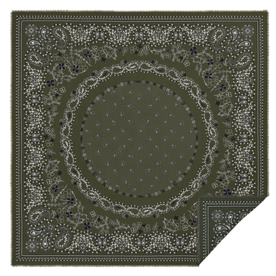 French Bandana Stole , Olive/Tundra - Wool blend