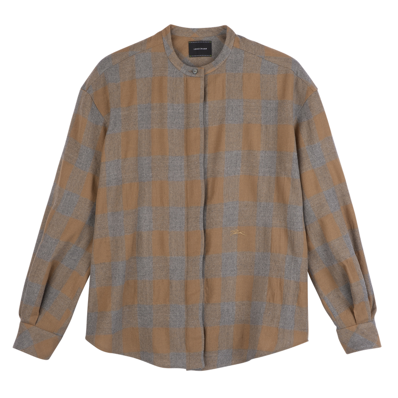 Shirt , Camel/Grey - Jacquard wool  - View 1 of  5
