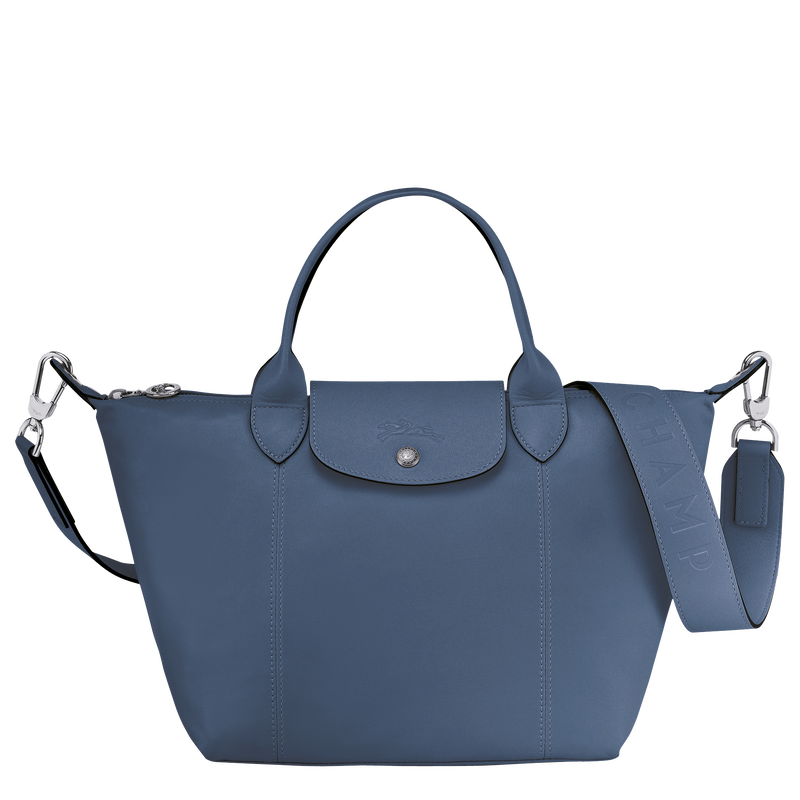 Longchamp Small 'Le Pliage Cuir' Leather Top Handle Tote in Navy Blue